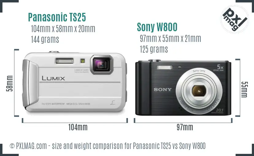 Panasonic TS25 vs Sony W800 size comparison