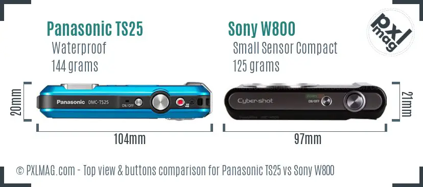 Panasonic TS25 vs Sony W800 top view buttons comparison