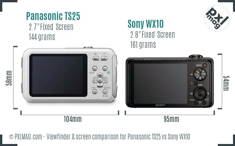Panasonic TS25 vs Sony WX10 Screen and Viewfinder comparison