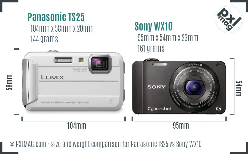 Panasonic TS25 vs Sony WX10 size comparison