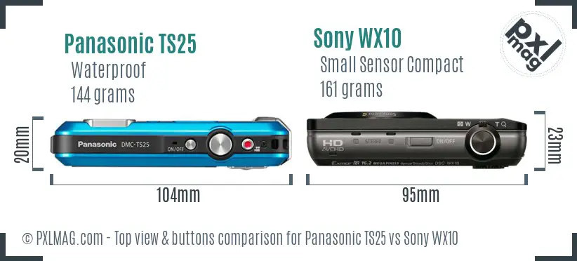 Panasonic TS25 vs Sony WX10 top view buttons comparison