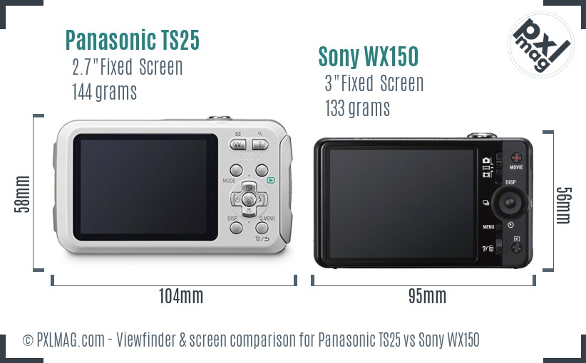Panasonic TS25 vs Sony WX150 Screen and Viewfinder comparison