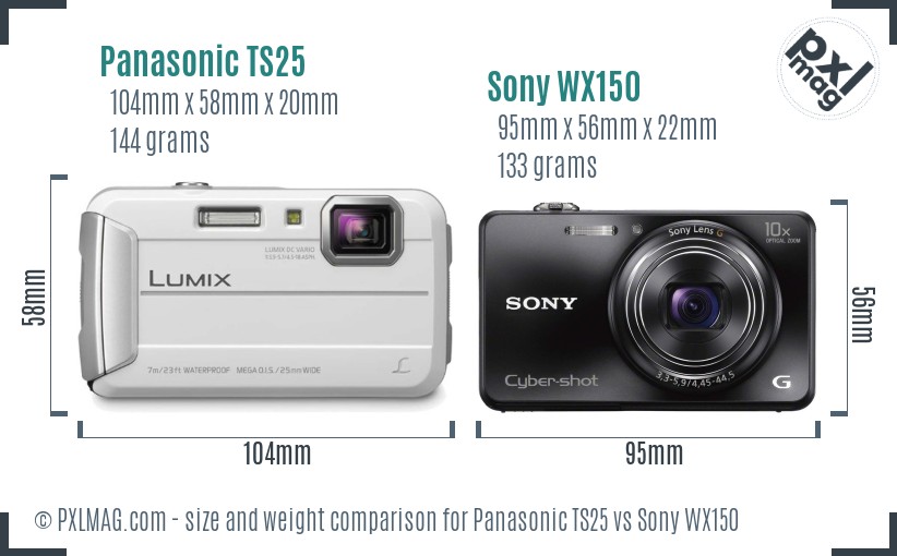 Panasonic TS25 vs Sony WX150 size comparison
