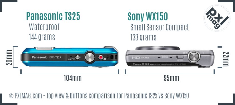 Panasonic TS25 vs Sony WX150 top view buttons comparison