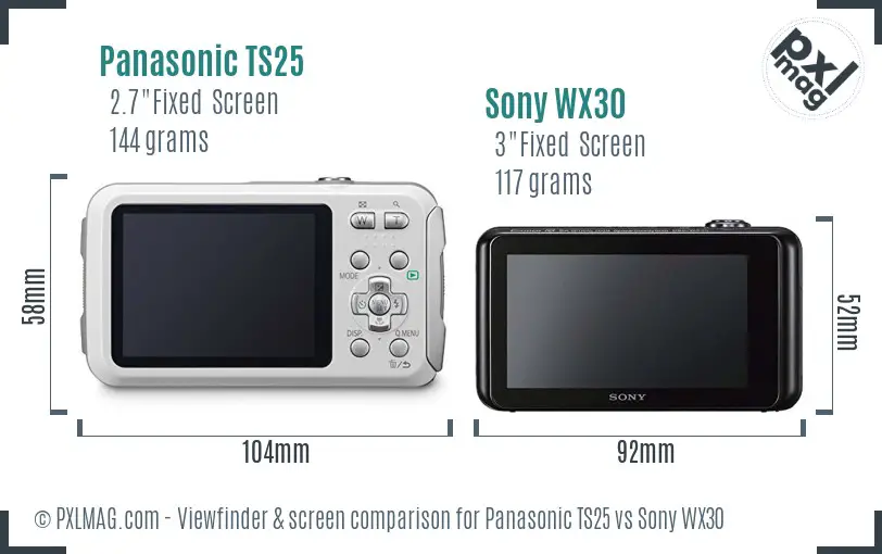 Panasonic TS25 vs Sony WX30 Screen and Viewfinder comparison