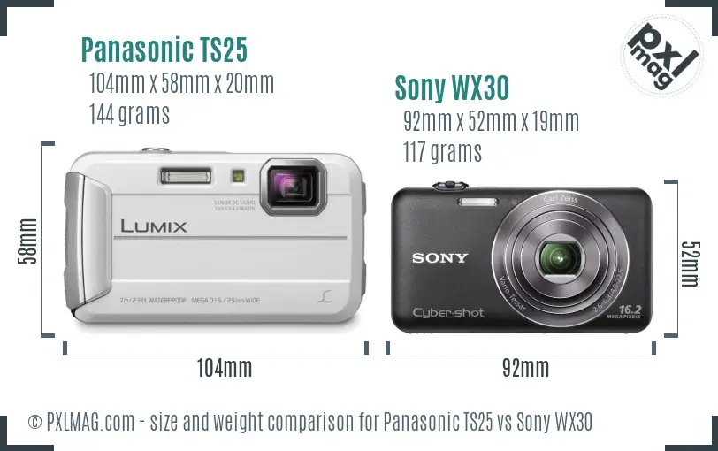 Panasonic TS25 vs Sony WX30 size comparison