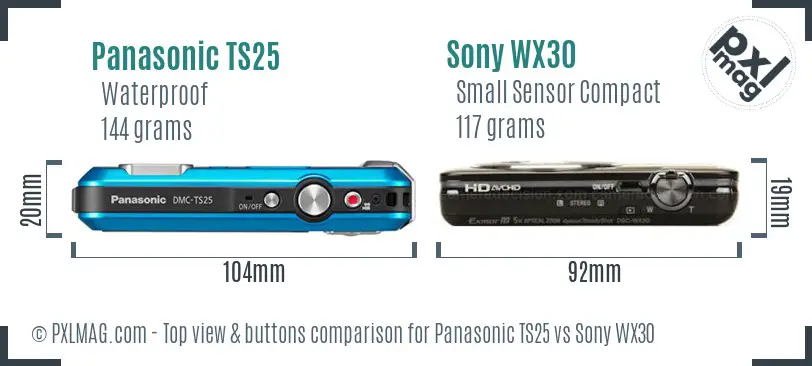Panasonic TS25 vs Sony WX30 top view buttons comparison