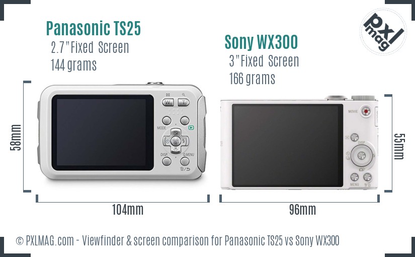 Panasonic TS25 vs Sony WX300 Screen and Viewfinder comparison