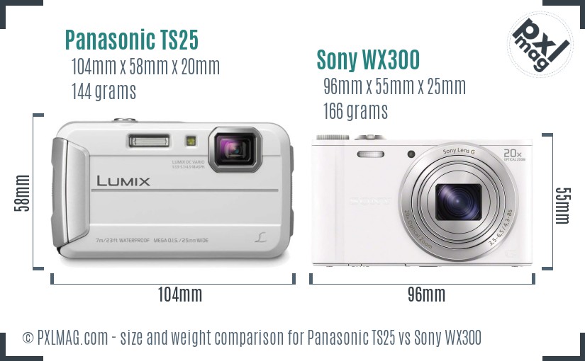 Panasonic TS25 vs Sony WX300 size comparison