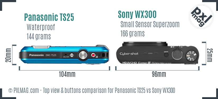 Panasonic TS25 vs Sony WX300 top view buttons comparison