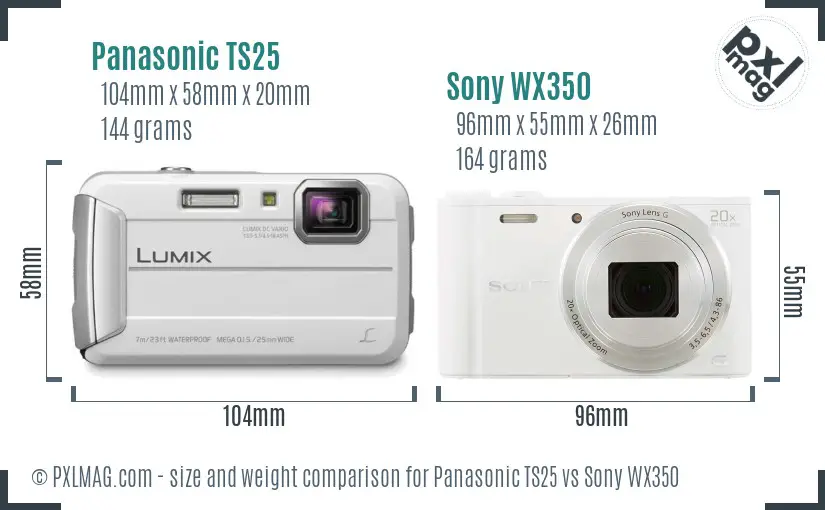 Panasonic TS25 vs Sony WX350 size comparison