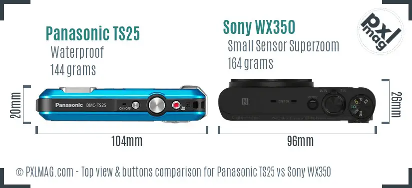 Panasonic TS25 vs Sony WX350 top view buttons comparison