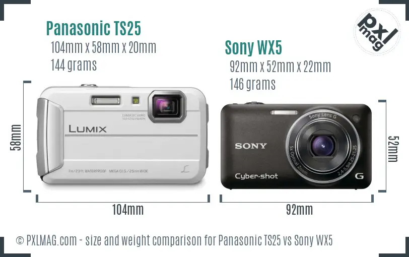 Panasonic TS25 vs Sony WX5 size comparison