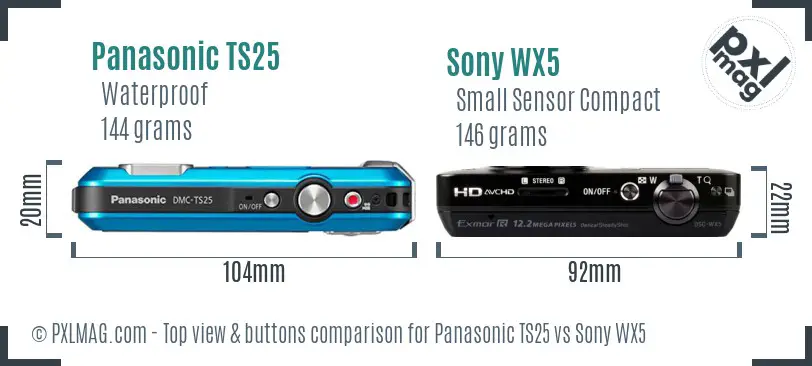 Panasonic TS25 vs Sony WX5 top view buttons comparison