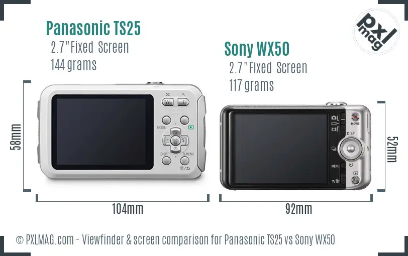 Panasonic TS25 vs Sony WX50 Screen and Viewfinder comparison