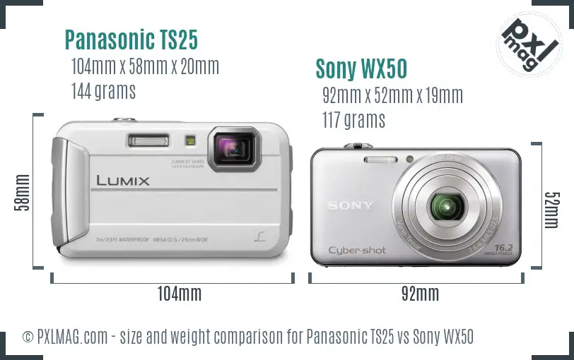 Panasonic TS25 vs Sony WX50 size comparison