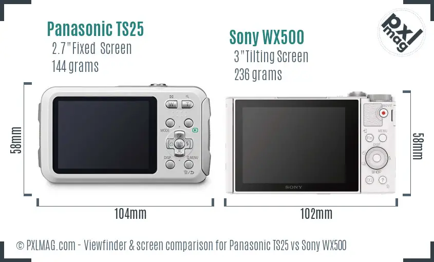 Panasonic TS25 vs Sony WX500 Screen and Viewfinder comparison