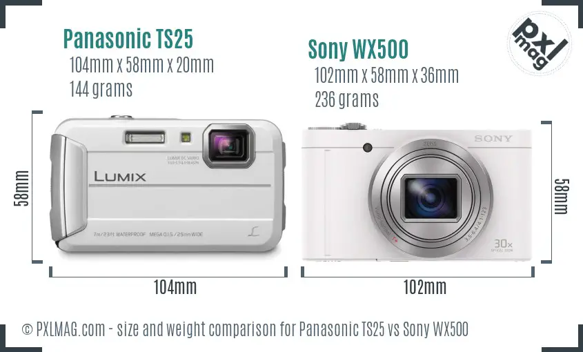 Panasonic TS25 vs Sony WX500 size comparison