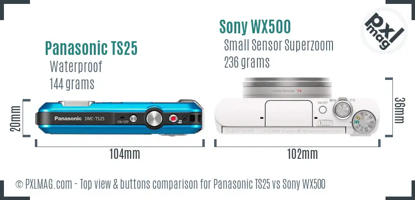 Panasonic TS25 vs Sony WX500 top view buttons comparison