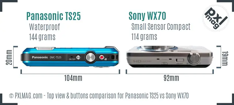 Panasonic TS25 vs Sony WX70 top view buttons comparison Panasonic TS25 vs Sony WX70 top view buttons comparison