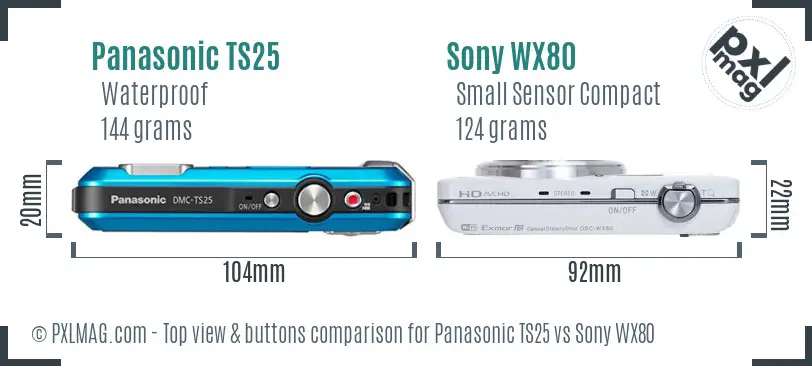 Panasonic TS25 vs Sony WX80 top view buttons comparison Panasonic TS25 vs Sony WX80 top view buttons comparison