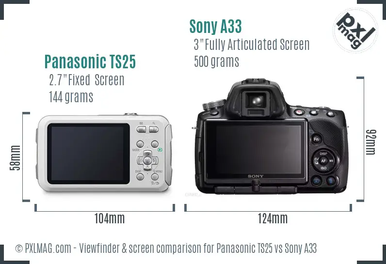Panasonic TS25 vs Sony A33 Screen and Viewfinder comparison