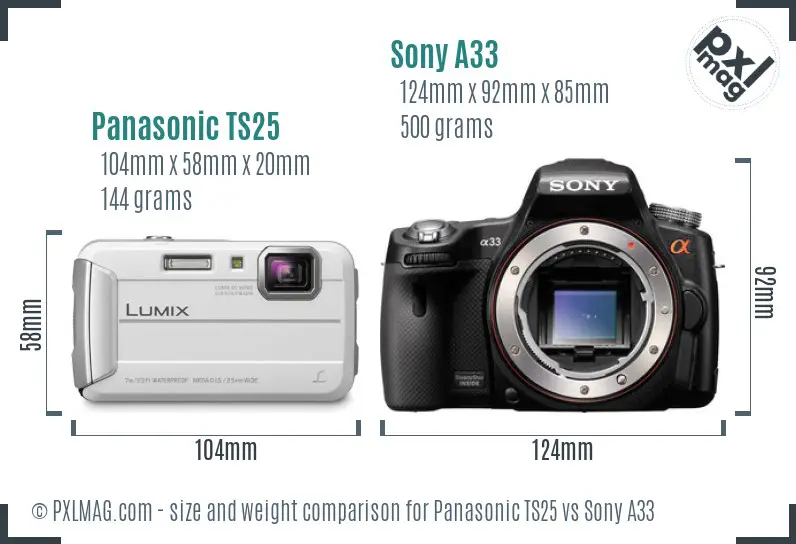 Panasonic TS25 vs Sony A33 size comparison