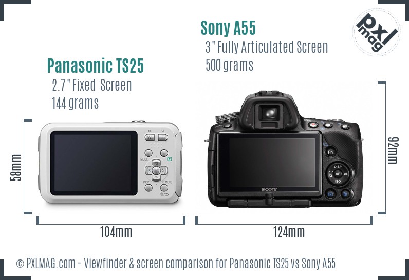 Panasonic TS25 vs Sony A55 Screen and Viewfinder comparison