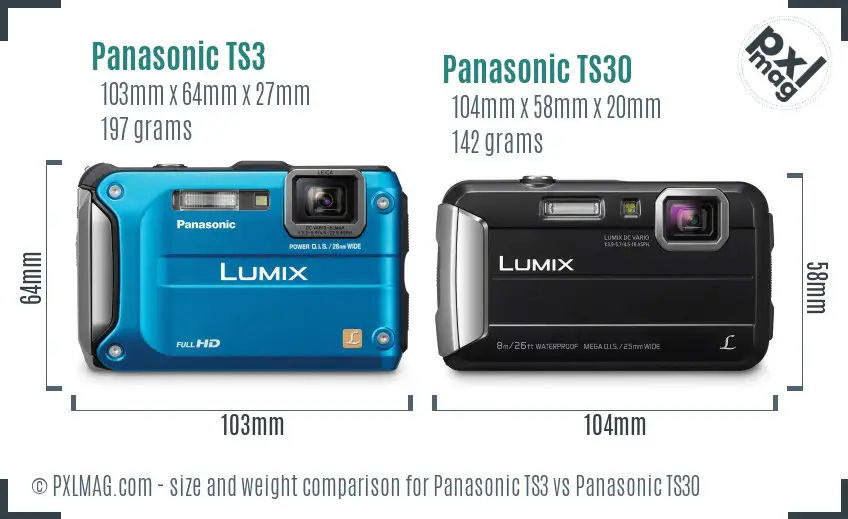 Panasonic TS3 vs Panasonic TS30 size comparison