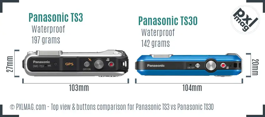 Panasonic TS3 vs Panasonic TS30 top view buttons comparison