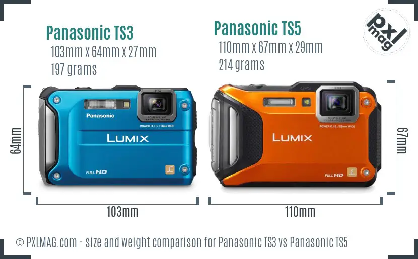 Panasonic TS3 vs Panasonic TS5 size comparison