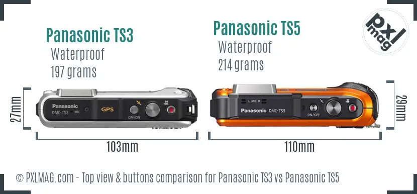Panasonic TS3 vs Panasonic TS5 top view buttons comparison