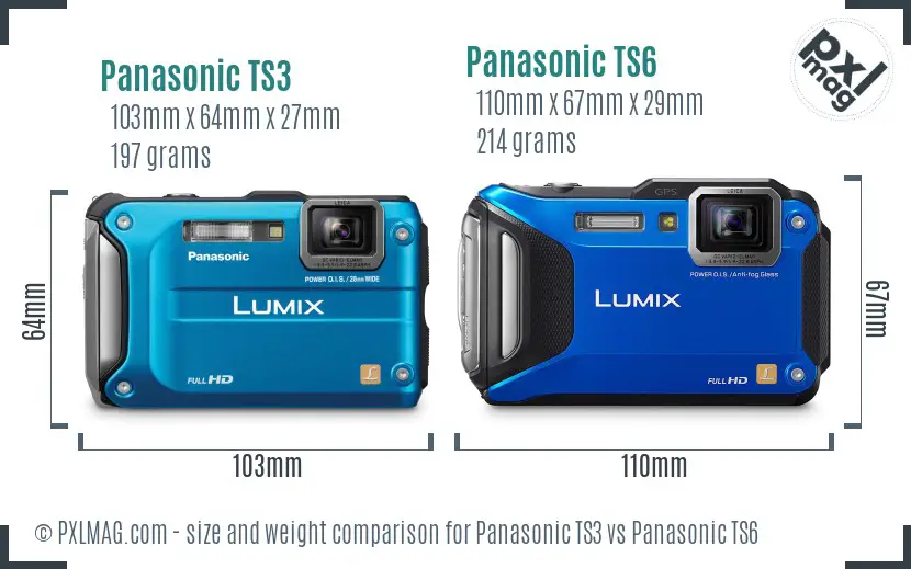 Panasonic TS3 vs Panasonic TS6 size comparison