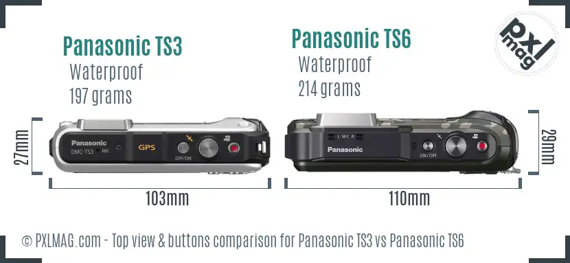 Panasonic TS3 vs Panasonic TS6 top view buttons comparison