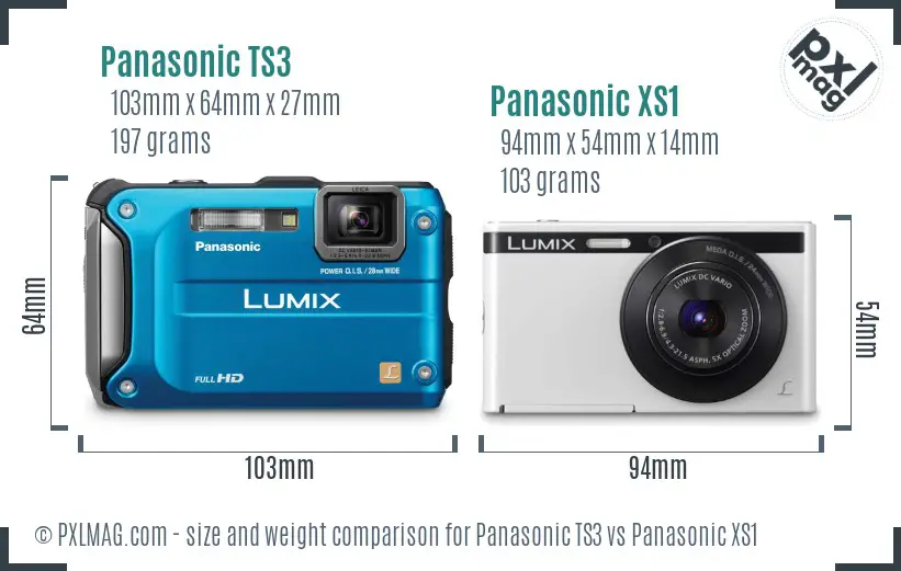 Panasonic TS3 vs Panasonic XS1 size comparison