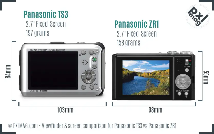 Panasonic TS3 vs Panasonic ZR1 Screen and Viewfinder comparison