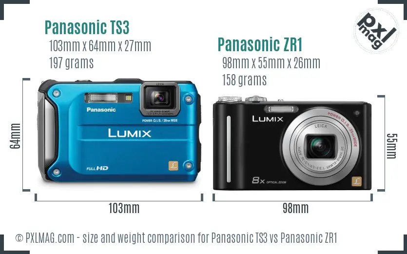 Panasonic TS3 vs Panasonic ZR1 size comparison