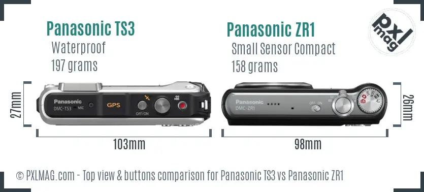 Panasonic TS3 vs Panasonic ZR1 top view buttons comparison