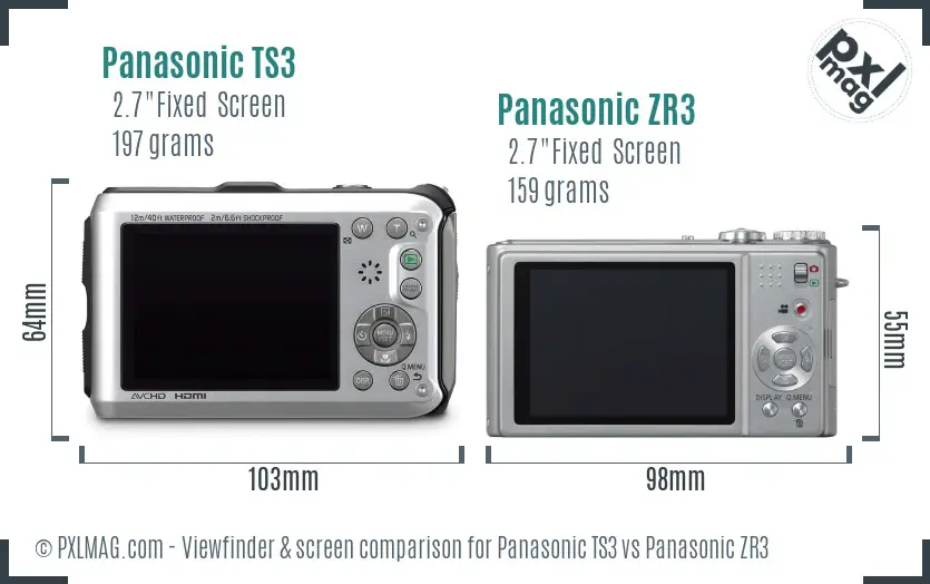 Panasonic TS3 vs Panasonic ZR3 Screen and Viewfinder comparison
