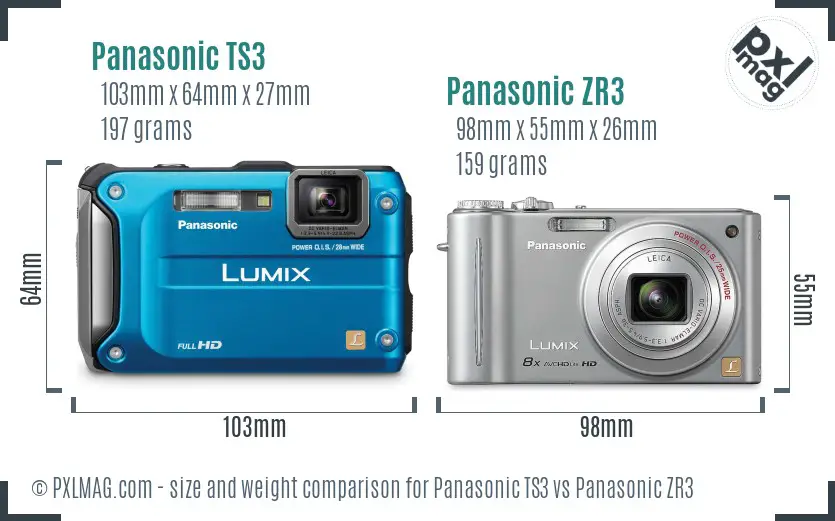 Panasonic TS3 vs Panasonic ZR3 size comparison