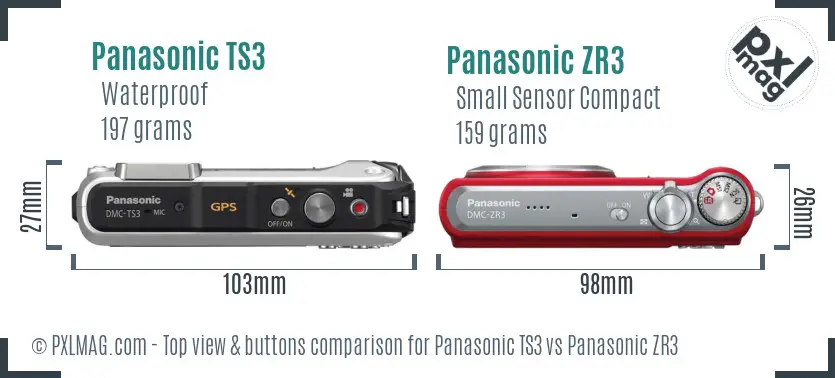 Panasonic TS3 vs Panasonic ZR3 top view buttons comparison