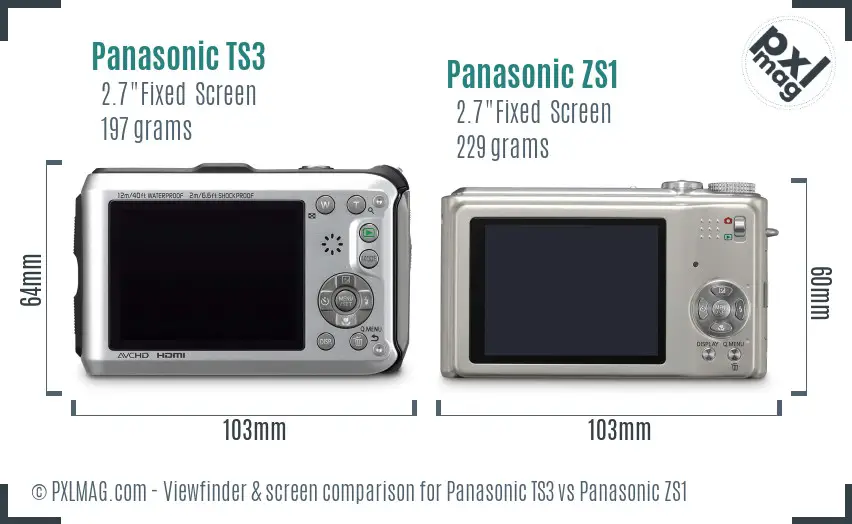 Panasonic TS3 vs Panasonic ZS1 Screen and Viewfinder comparison