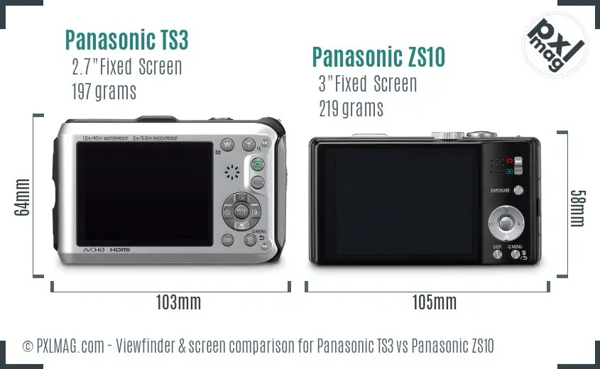 Panasonic TS3 vs Panasonic ZS10 Screen and Viewfinder comparison