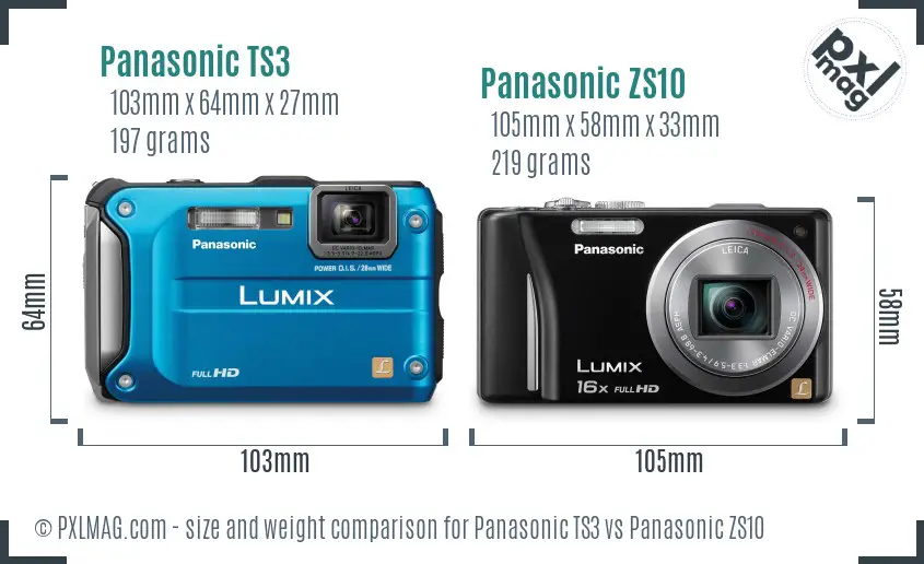 Panasonic TS3 vs Panasonic ZS10 size comparison