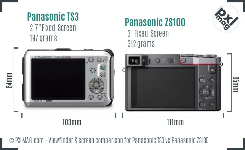 Panasonic TS3 vs Panasonic ZS100 Screen and Viewfinder comparison