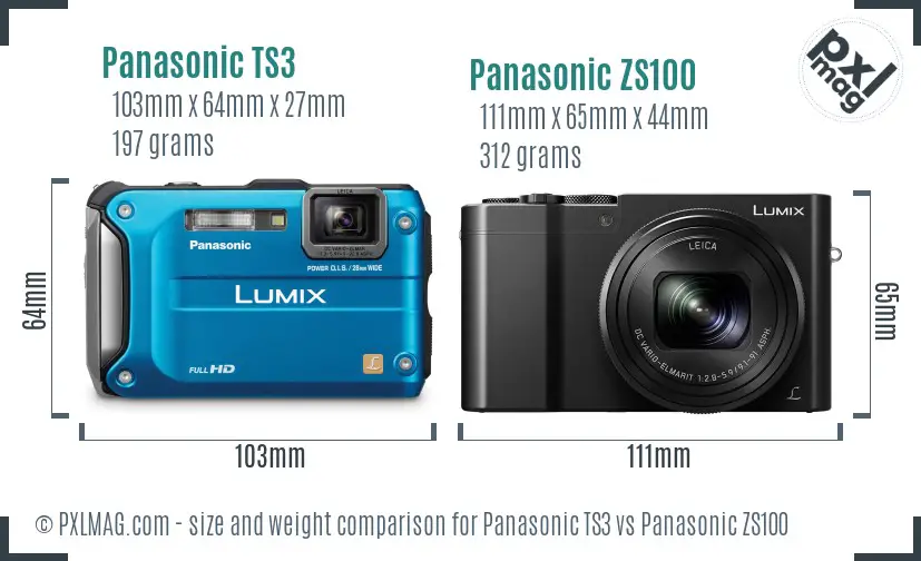 Panasonic TS3 vs Panasonic ZS100 size comparison