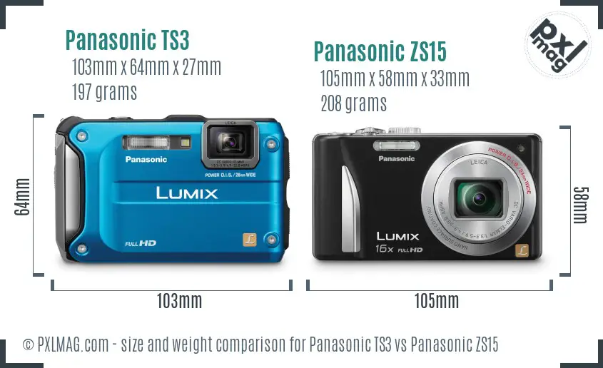 Panasonic TS3 vs Panasonic ZS15 size comparison