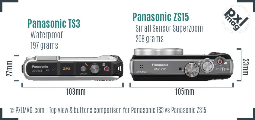 Panasonic TS3 vs Panasonic ZS15 top view buttons comparison