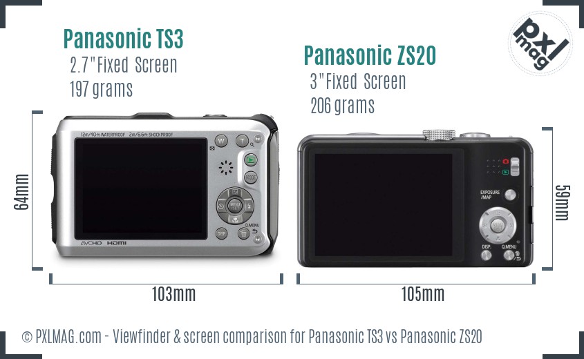 Panasonic TS3 vs Panasonic ZS20 Screen and Viewfinder comparison
