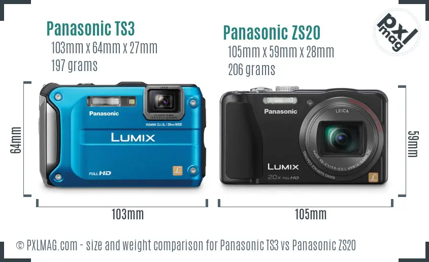 Panasonic TS3 vs Panasonic ZS20 size comparison